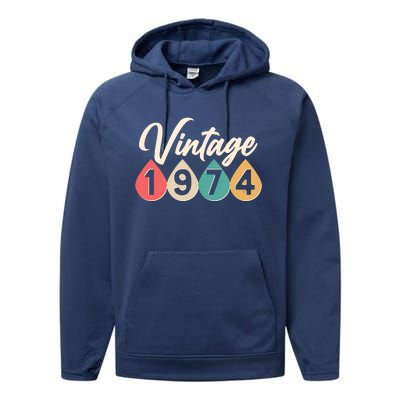 Vintage 1974 50th Birthday Retro Teardrop Design Performance Fleece Hoodie