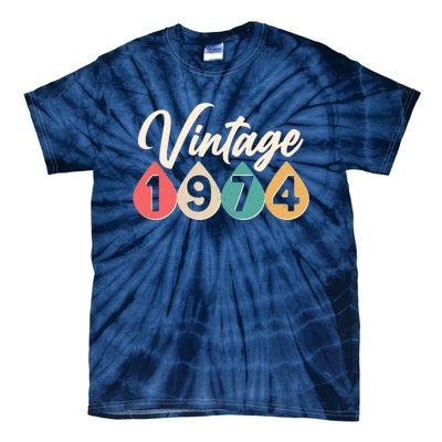 Vintage 1974 50th Birthday Retro Teardrop Design Tie-Dye T-Shirt