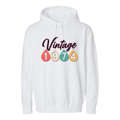 Vintage 1974 50th Birthday Retro Teardrop Design Garment-Dyed Fleece Hoodie