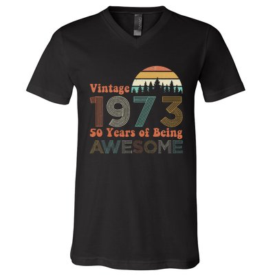 Vintage 1973 50 Years Of Being Awesome 50th Birthday V-Neck T-Shirt