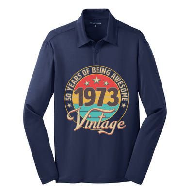 Vintage 1973 50 Years Of Being Awesome Silk Touch Performance Long Sleeve Polo