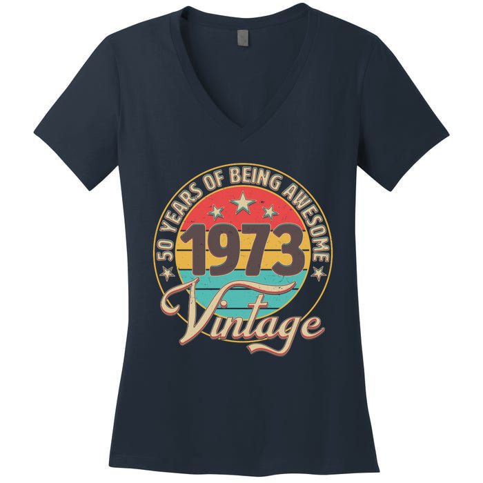 Vintage 1973 50 Years Of Being Awesome Women's V-Neck T-Shirt