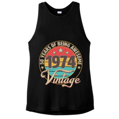 Vintage 1974 50 Years Of Being Awesome Ladies PosiCharge Tri-Blend Wicking Tank