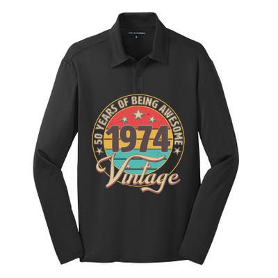 Vintage 1974 50 Years Of Being Awesome Silk Touch Performance Long Sleeve Polo