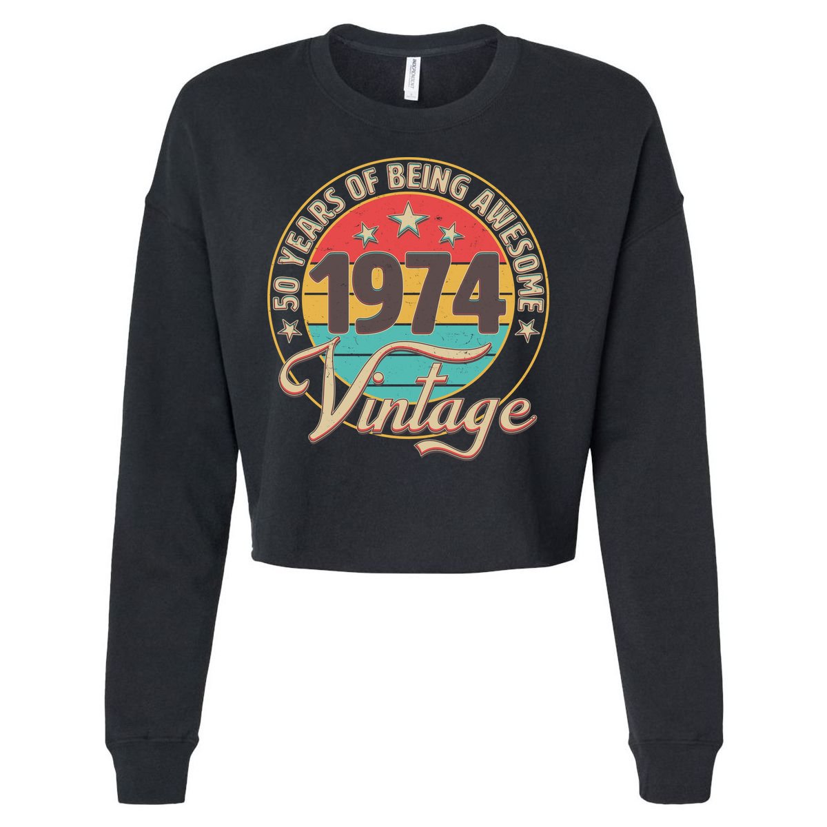 Vintage 1974 50 Years Of Being Awesome Cropped Pullover Crew