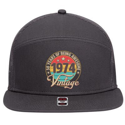 Vintage 1974 50 Years Of Being Awesome 7 Panel Mesh Trucker Snapback Hat