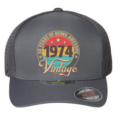 Vintage 1974 50 Years Of Being Awesome Flexfit Unipanel Trucker Cap