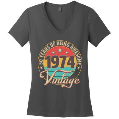 Vintage 1974 50 Years Of Being Awesome Women's V-Neck T-Shirt