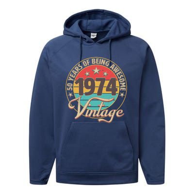 Vintage 1974 50 Years Of Being Awesome Performance Fleece Hoodie