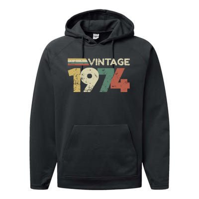 Vintage 1974 50th Birthday 2024 Performance Fleece Hoodie