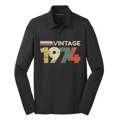 Vintage 1974 50th Birthday 2024 Silk Touch Performance Long Sleeve Polo