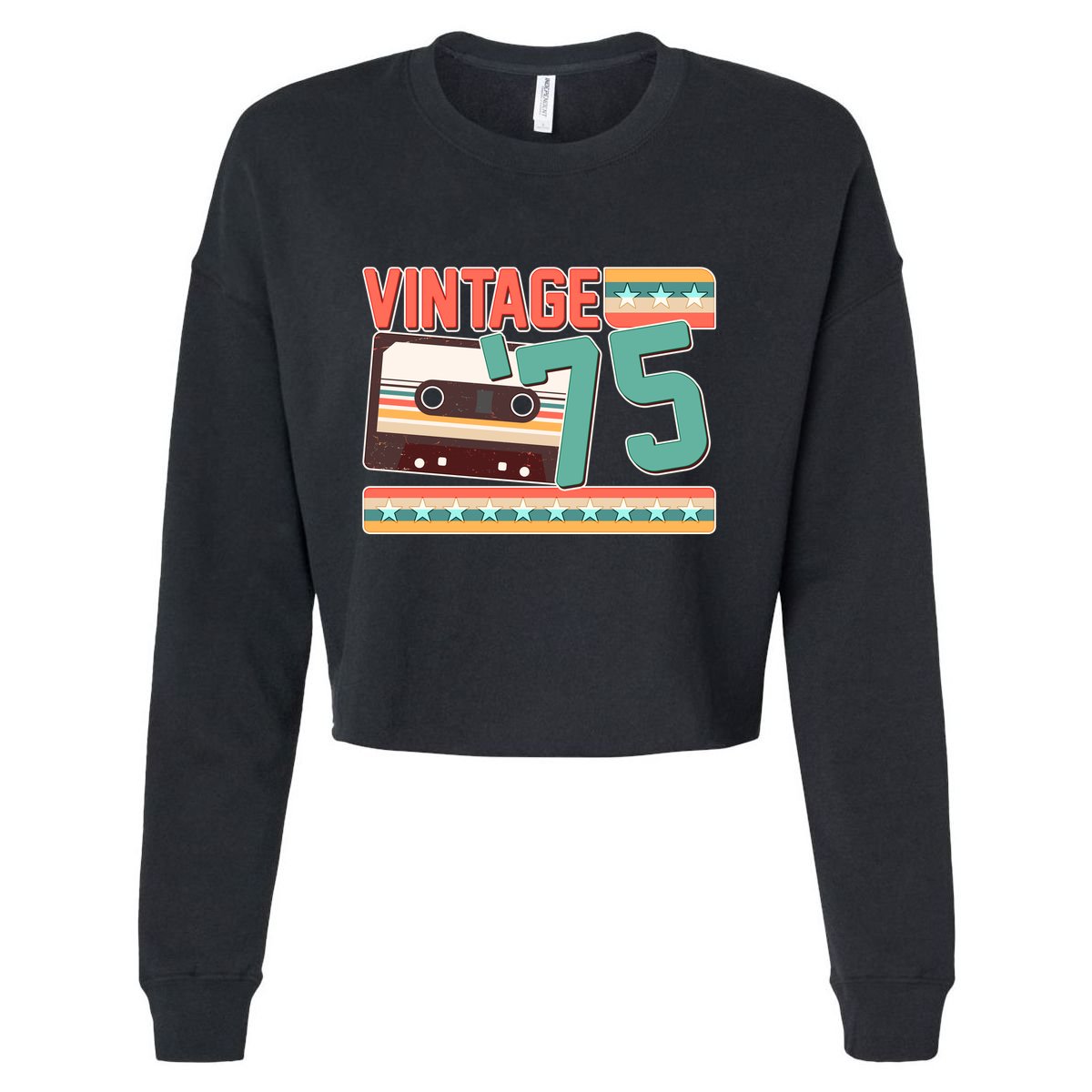 Vintage 1975 50th Birthday Cassette Tape Cropped Pullover Crew