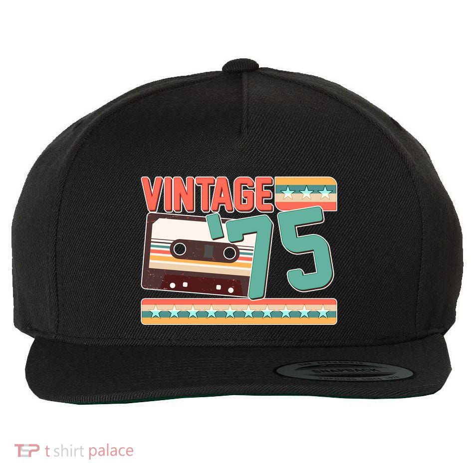 Vintage 1975 50th Birthday Cassette Tape Wool Snapback Cap
