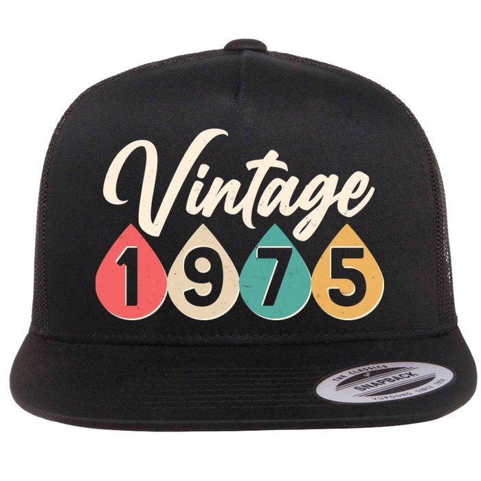 Vintage 1975 50th Birthday Retro Teardrop Design Flatbill Hat