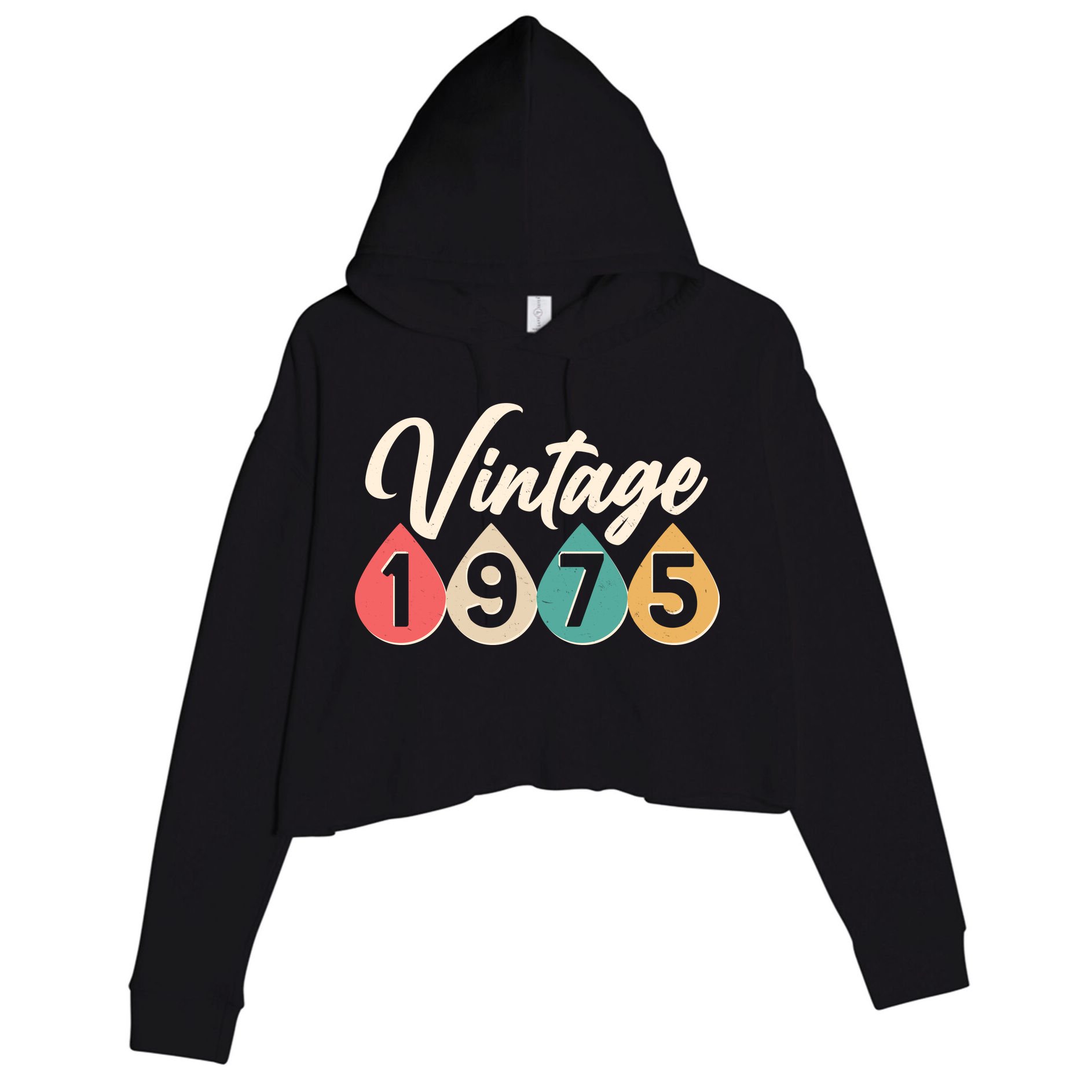 Vintage 1975 50th Birthday Retro Teardrop Design Crop Fleece Hoodie