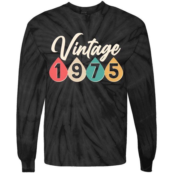 Vintage 1975 50th Birthday Retro Teardrop Design Tie-Dye Long Sleeve Shirt
