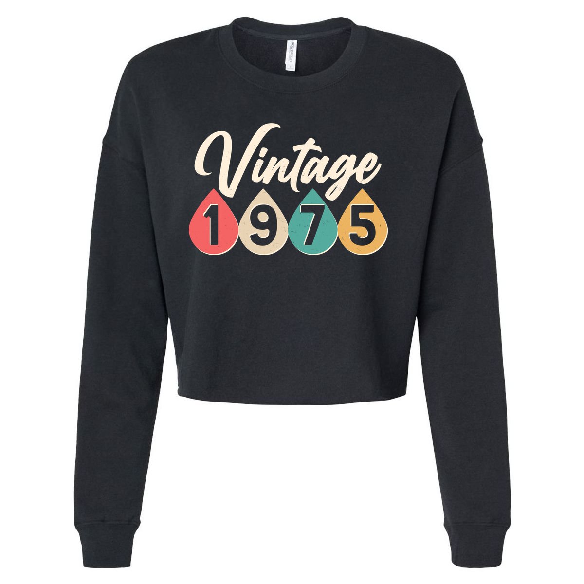 Vintage 1975 50th Birthday Retro Teardrop Design Cropped Pullover Crew