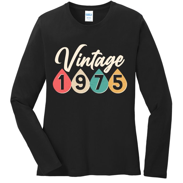 Vintage 1975 50th Birthday Retro Teardrop Design Ladies Long Sleeve Shirt