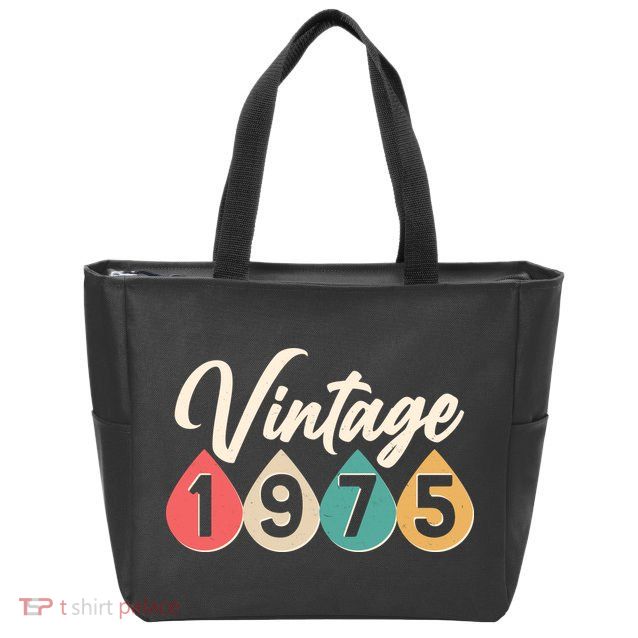 Vintage 1975 50th Birthday Retro Teardrop Design Zip Tote Bag