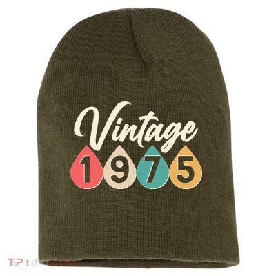 Vintage 1975 50th Birthday Retro Teardrop Design Short Acrylic Beanie