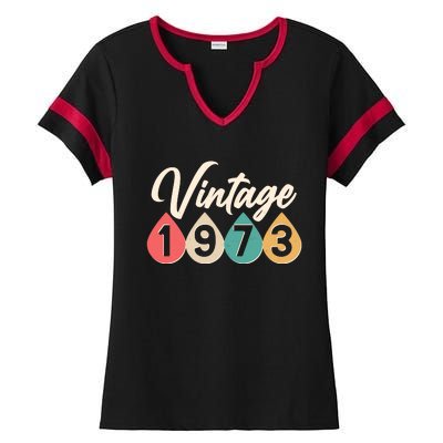 Vintage 1973 50th Birthday Retro Teardrop Design Ladies Halftime Notch Neck Tee