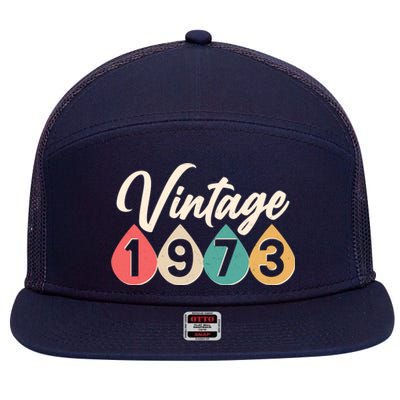 Vintage 1973 50th Birthday Retro Teardrop Design 7 Panel Mesh Trucker Snapback Hat