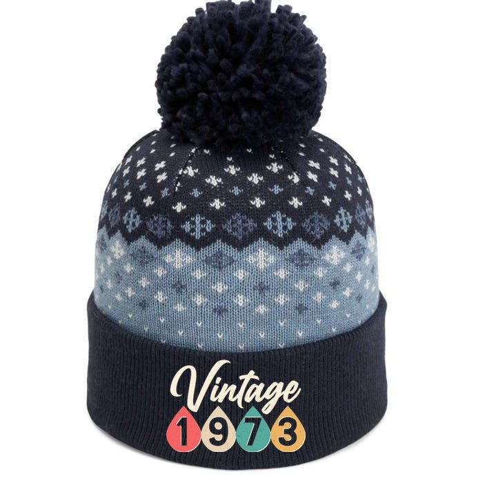 Vintage 1973 50th Birthday Retro Teardrop Design The Baniff Cuffed Pom Beanie