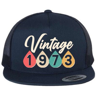 Vintage 1973 50th Birthday Retro Teardrop Design Flat Bill Trucker Hat