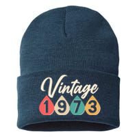 Vintage 1973 50th Birthday Retro Teardrop Design Sustainable Knit Beanie