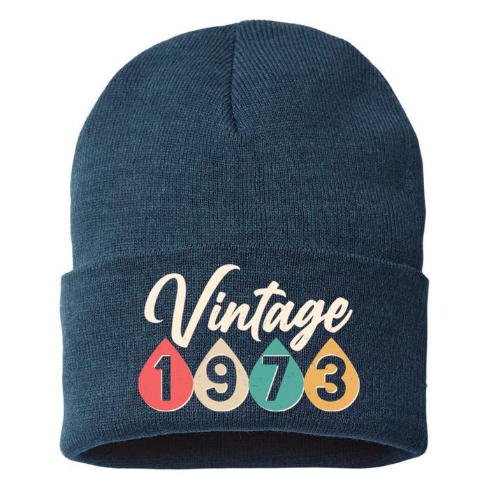 Vintage 1973 50th Birthday Retro Teardrop Design Sustainable Knit Beanie