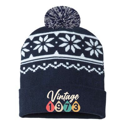 Vintage 1973 50th Birthday Retro Teardrop Design USA-Made Snowflake Beanie