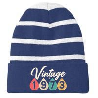 Vintage 1973 50th Birthday Retro Teardrop Design Striped Beanie with Solid Band