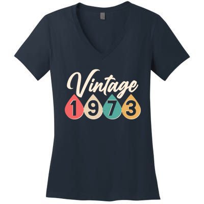 Vintage 1973 50th Birthday Retro Teardrop Design Women's V-Neck T-Shirt