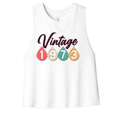 Vintage 1973 50th Birthday Retro Teardrop Design Women's Racerback Cropped Tank