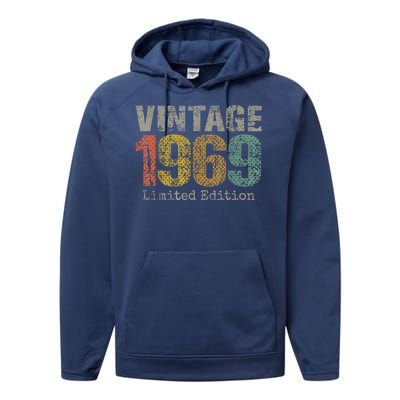 Vintage 1969 55th Birthday Gifts 55 Year Old Performance Fleece Hoodie