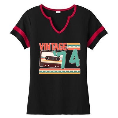 Vintage 1974 50th Birthday Cassette Tape Ladies Halftime Notch Neck Tee