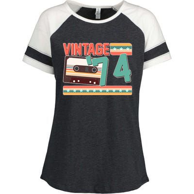 Vintage 1974 50th Birthday Cassette Tape Enza Ladies Jersey Colorblock Tee