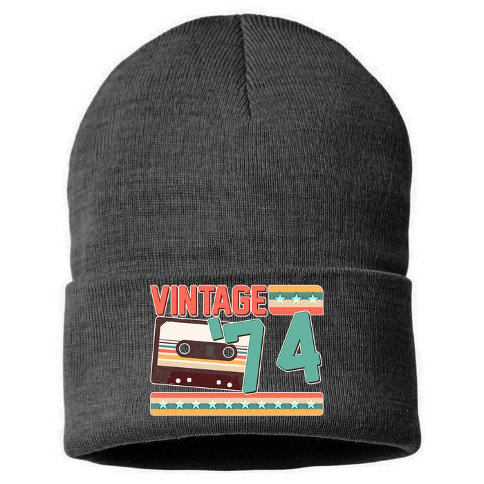 Vintage 1974 50th Birthday Cassette Tape Sustainable Knit Beanie