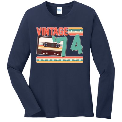 Vintage 1974 50th Birthday Cassette Tape Ladies Long Sleeve Shirt