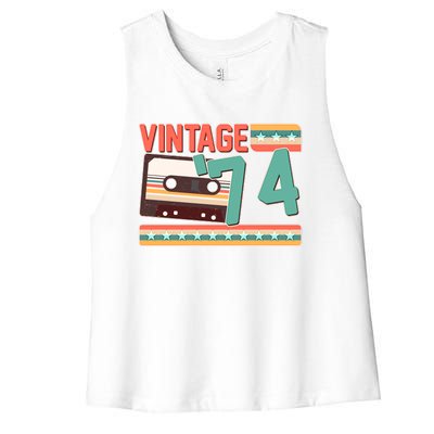 Vintage 1974 50th Birthday Cassette Tape Women's Racerback Cropped Tank