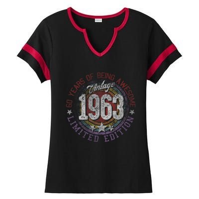 Vintage 1963 60 Year Old Gifts Limited Edition 60th Birthday Love Cute Ladies Halftime Notch Neck Tee