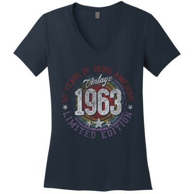 Vintage 1963 60 Year Old Gifts Limited Edition 60th Birthday Love Cute Women's V-Neck T-Shirt