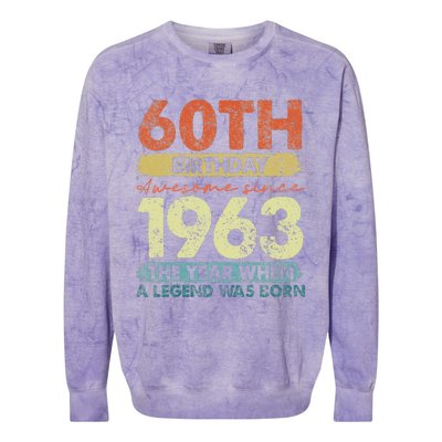 Vintage 1963 60 Year Old Gifts Limited Edition 60th Birthday Colorblast Crewneck Sweatshirt