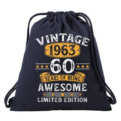 Vintage 1963 60 Years Old 60th Birthday Gifts For Cute Drawstring Bag