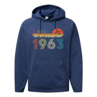 Vintage 1963 60 Years Old 60th Birthday Gifts For Women Performance Fleece Hoodie