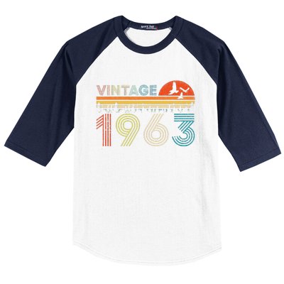 Vintage 1963 60 Years Old 60th Birthday Gifts For Women Baseball Sleeve Shirt