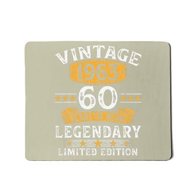 Vintage 1963 60 Years Old Gifts 60th Birthday Gift For Cute Mousepad