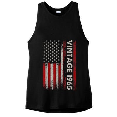 Vintage 1965 60th Birthday 60 Years Old American Flag Ladies PosiCharge Tri-Blend Wicking Tank