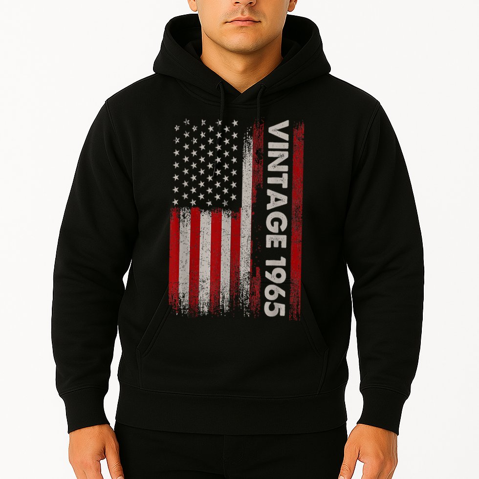 Vintage 1965 60th Birthday 60 Years Old American Flag Hoodie