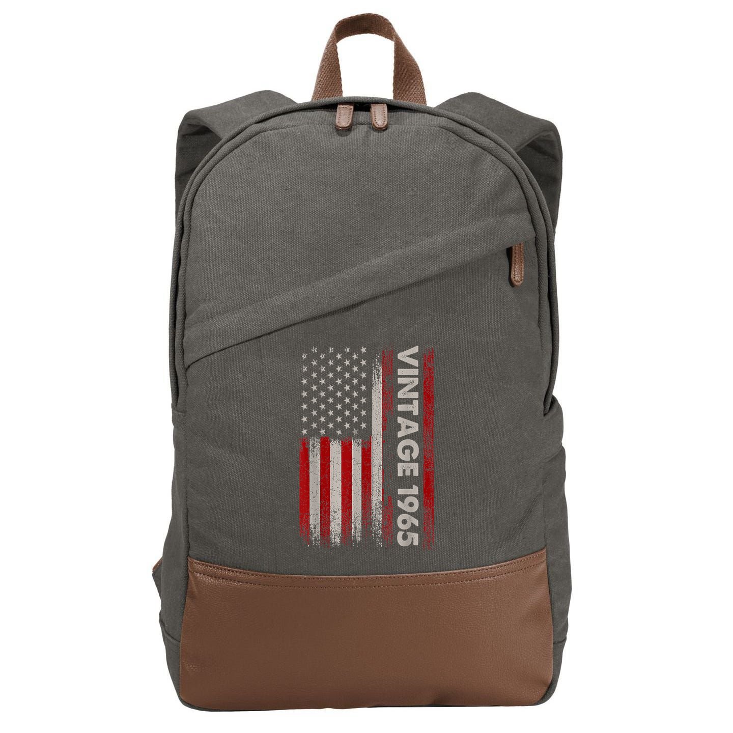 Vintage 1965 60th Birthday 60 Years Old American Flag Cotton Canvas Backpack